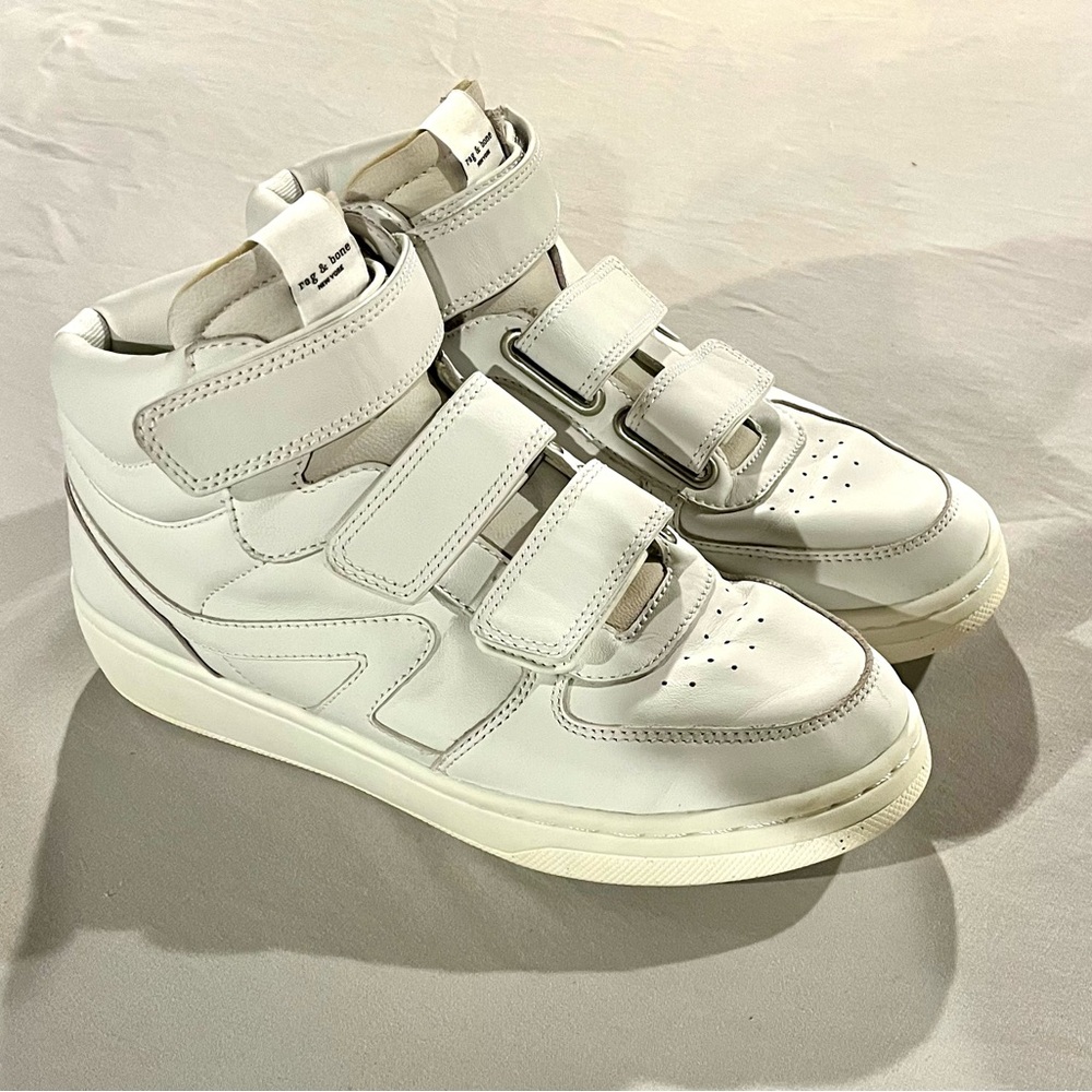 Rag and Bone White High-Top Sneakers with Velcro Straps.